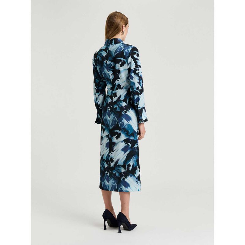 Veronika Maine Blue Papillion Satin Shirtdress image number 1